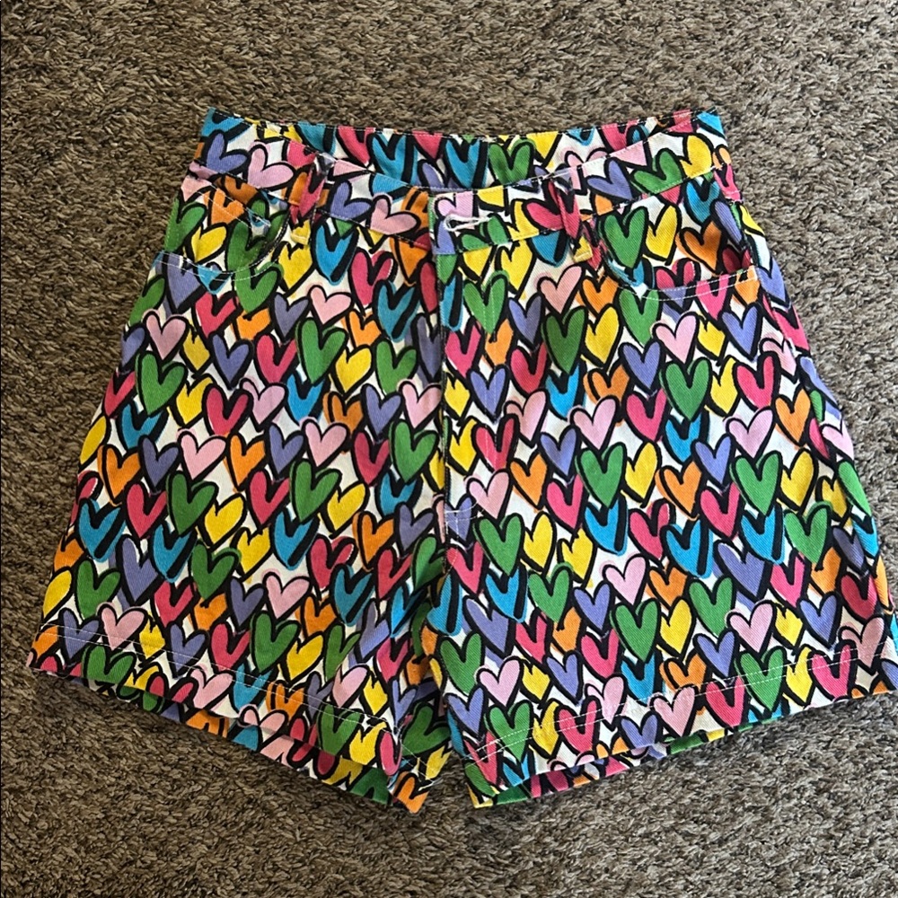 Lucy & Yak “Summer Lovin” Colorful Heart Print High Waist Lexi Shorts